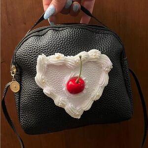 Black Hand Made Cake Handbag with Cherry Detail